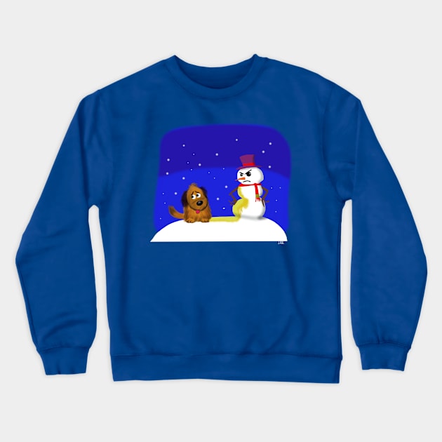 dog with snowman Crewneck Sweatshirt by wolfmanjaq